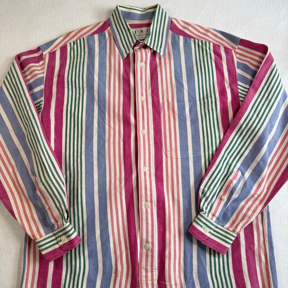 Vintage 90s I.N.C International Concepts Colorful Striped Button Up Shirt Medium - Picture 7 of 15